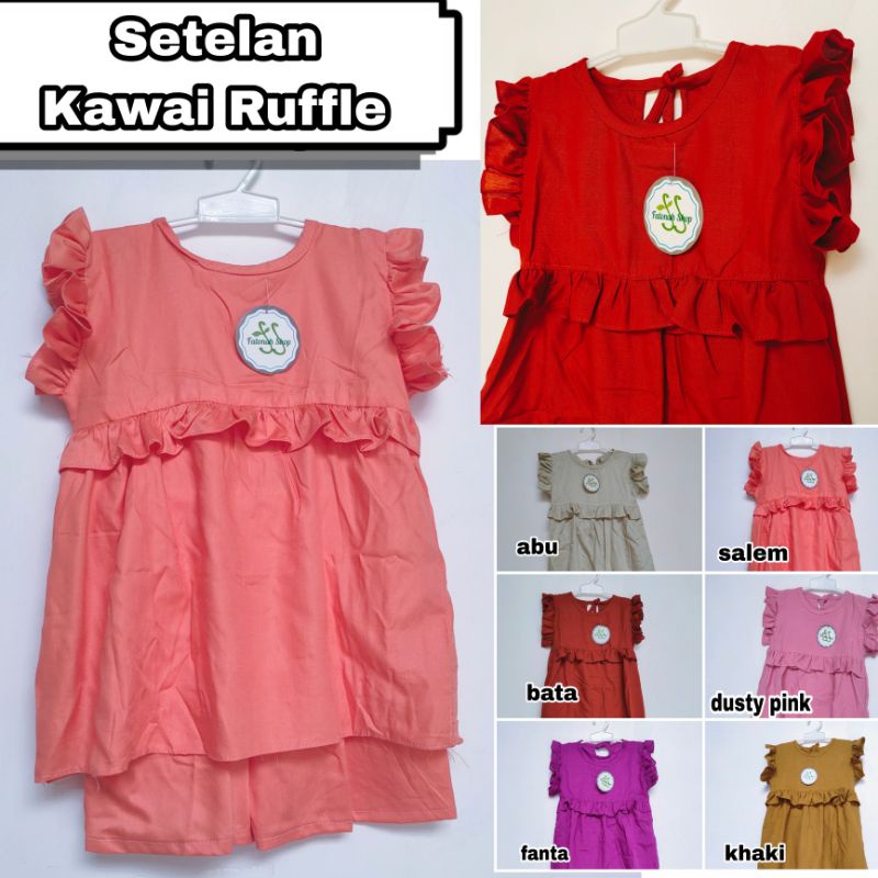 Setelan Anak 2 3 tahun baju anak cewek perempuan rempel ruffle viral rayon kawai