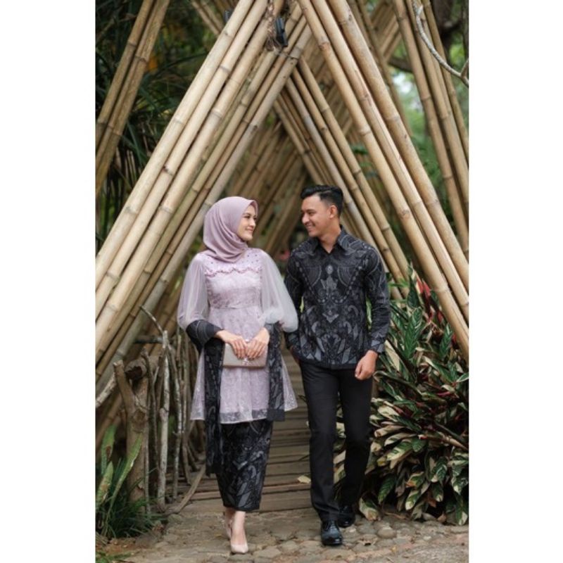 NEW ARIVAL || Batik Couple Kebaya Modern Keysa Kebaya Wisuda,Tunangan Dan Lamaran Terbaru Kebaya Brokat Tille Mutiara Premium Allsize Kemeja Pria Lengan Panjang