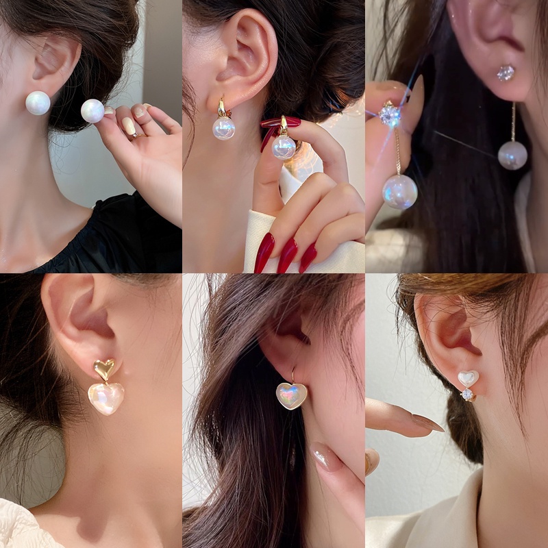 Anting Mutiara Warna-Warni Aksesoris Korea Elegan Wanita