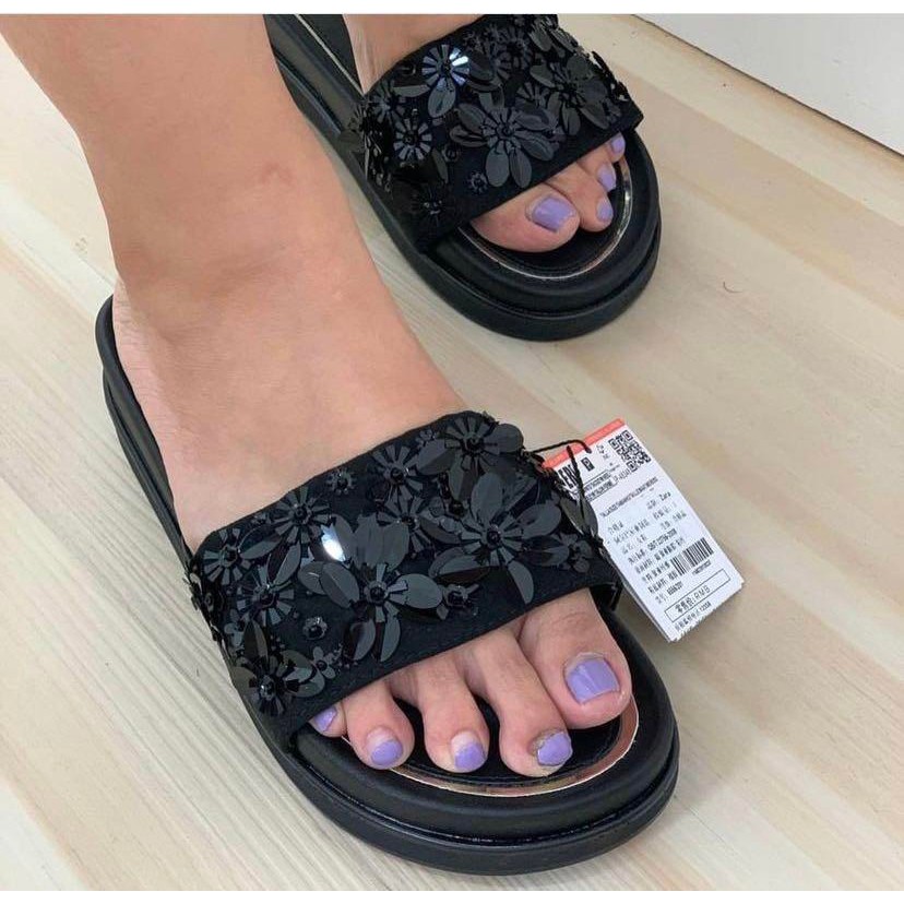 BEST SELLER! SANDAL WANITA ZS-3365 FLAT WEDGES 4CM BLACK