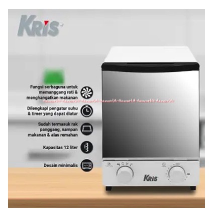 Kris Oven Vertical Toaster 12 Liter 800 W Alat Pemanggang Oven Menghangatkan Makanan Memanggang Krisbow Krischef Baking Bread Roti Warna Putih Ofen 12L