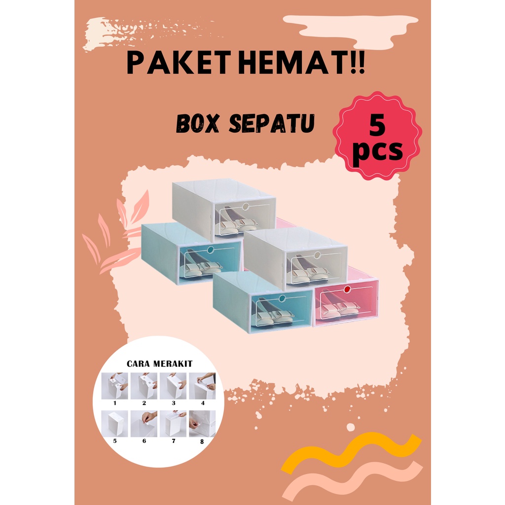 Paket Hemat 5 pcs Box Sepatu Tempat Penyimpanan Sepatu Sendal Box Sepatu Transparan