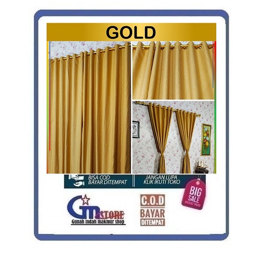 Gorden Jendela Pintu ruang tamu Minimalis Hordeng Korden Tirai Murah Motif Polos Gold Emas Smokring 