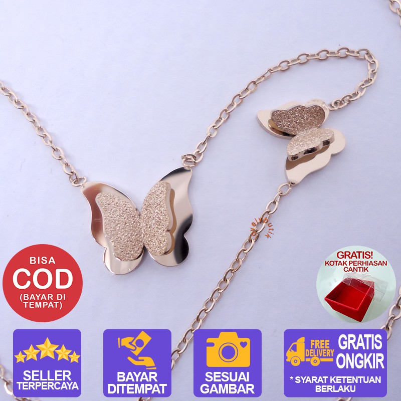 Lovelybutik Kalung Titanium Wanita Anti Karat Brenda Kalung Titanium Dengan Liontin Kupu-Kupu