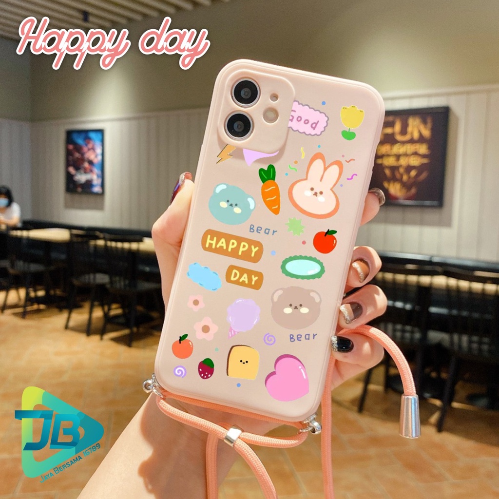 SOFTCASE SILIKON SLINGCASE TALI LANYARD STRAP PHONE MACARON PELINDUNG KAMERA HAPPY DAY OPPO VIVO SAMSUNG XIAOMI REALME IPHONE ALL TYPE JB5516