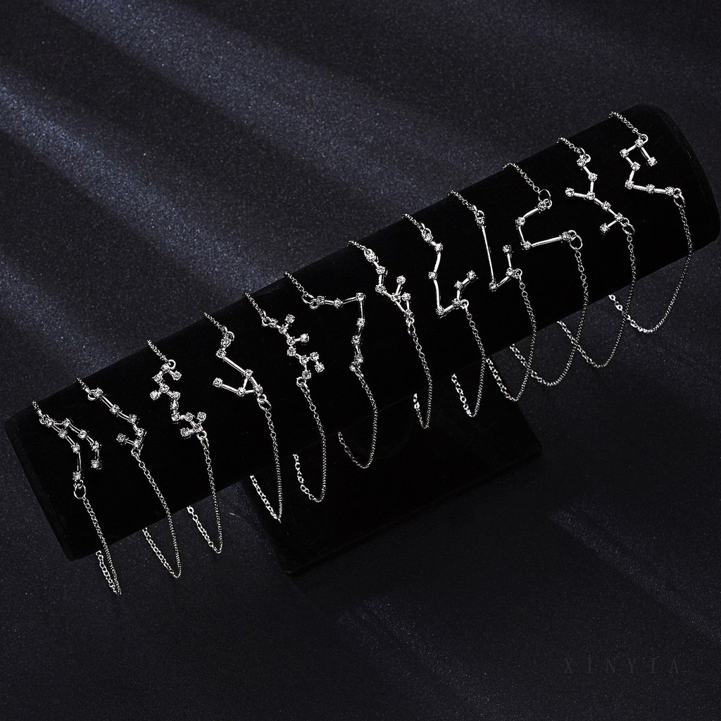 12 Constellation Kalung Liontin Choker Dengan Huruf Dan Hiasan Berlian Wanita