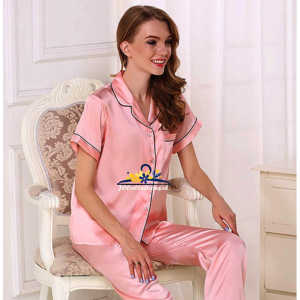 Baju Tidur  Piyama Wanita Lengan Pendek Satin Velvet Pajamas Wanita  JCCollections