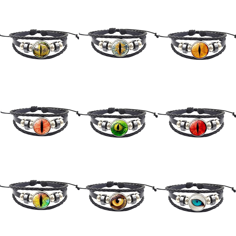 Hu Hu Hu Hu Hu Alat Bantu Pasang Kacamata♡ Gelang Tangan Tali Kepang Banyak Lapis Aksen Mata Binatang Vintage Untuk Unisexpriawanita