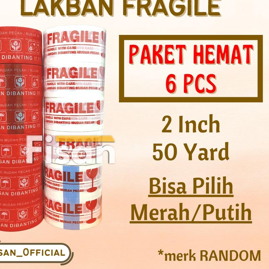 

Model baru - 6 Pcs Paket Hemat Isolasi Lakban Fragile 2 Inch 48 mm 50 Yard ~