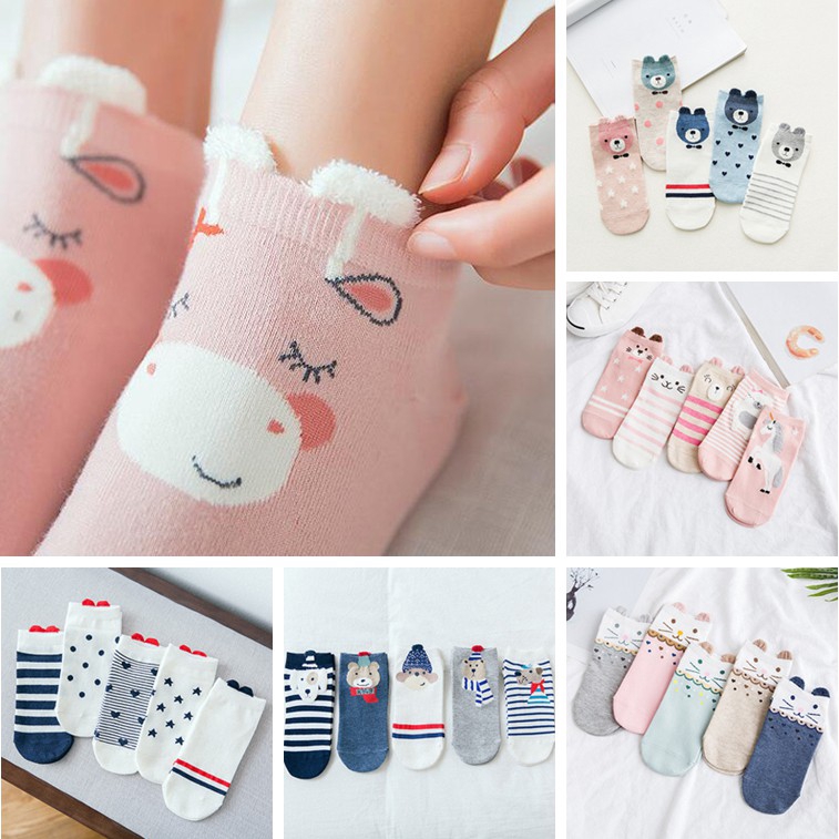 5 Pasang Kaos  Kaki  Wanita  Model Korea  Shallow Mouth Motif 