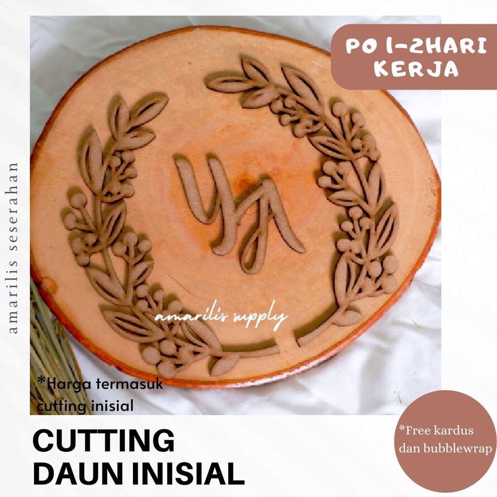 

46. Cutting Daun Inisial type 1 untuk mahar, diy, scrapbook bahan MDF