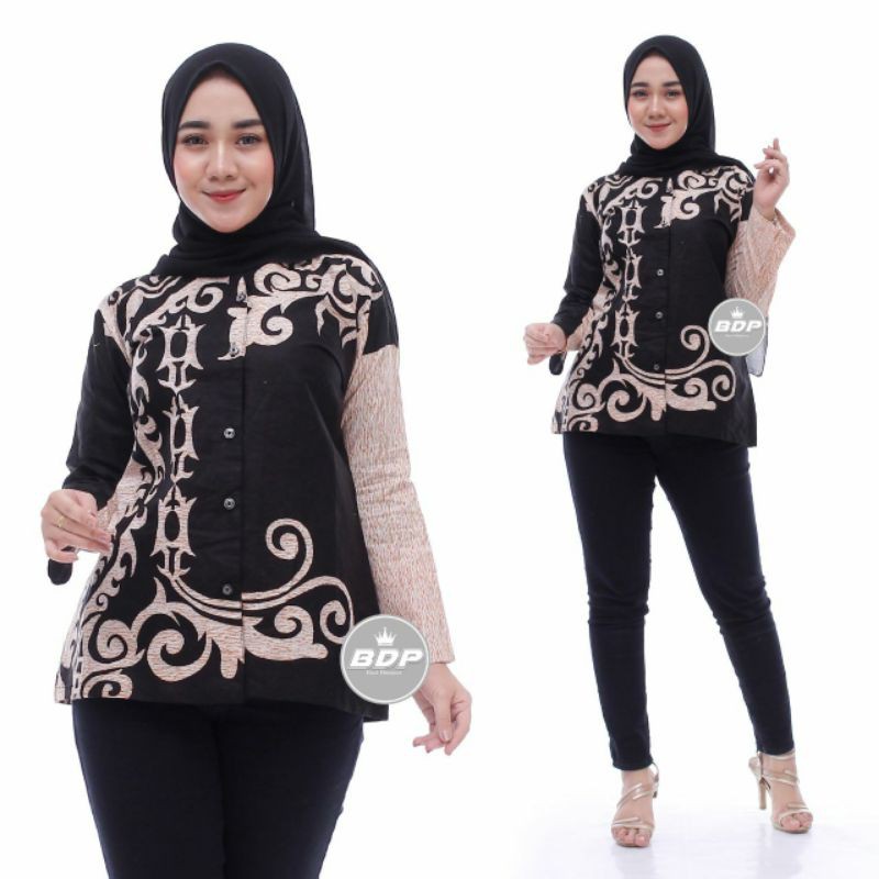 tey-17 Batik wanita ASJ SA HRB026 Kenongo Kemeja Tosca Pendek-Blouse 1