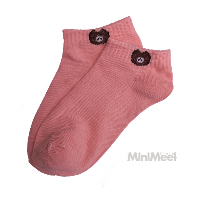 Kaos Kaki Bear Brown dan Daisy Pendek Mata Kaki Wanita Lucu Unik-Bear-Pink
