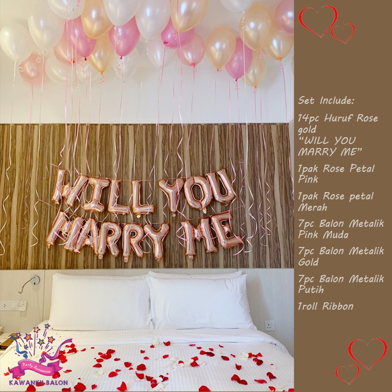 DEKORASI PROPOSAL ROSE GOLD/DEKORASI ROMANTIS/BALON FOIL LAMARAN