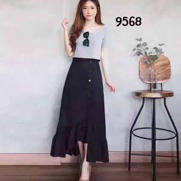 ROK ZIRA ROK ZARLA ROK ZARA ROK TARTAN REMPEL ROK PANJANG WANITA - Hitam