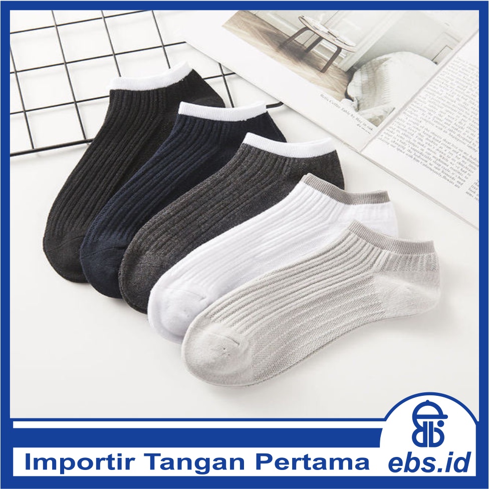 𝗘𝗕𝗦 ✅ KK040 Kaos Kaki (Tanpa Kemasan) Pria Tipis Pendek Semata Kaki Motif Polos Garis Fashion Korea Sock Import Murah