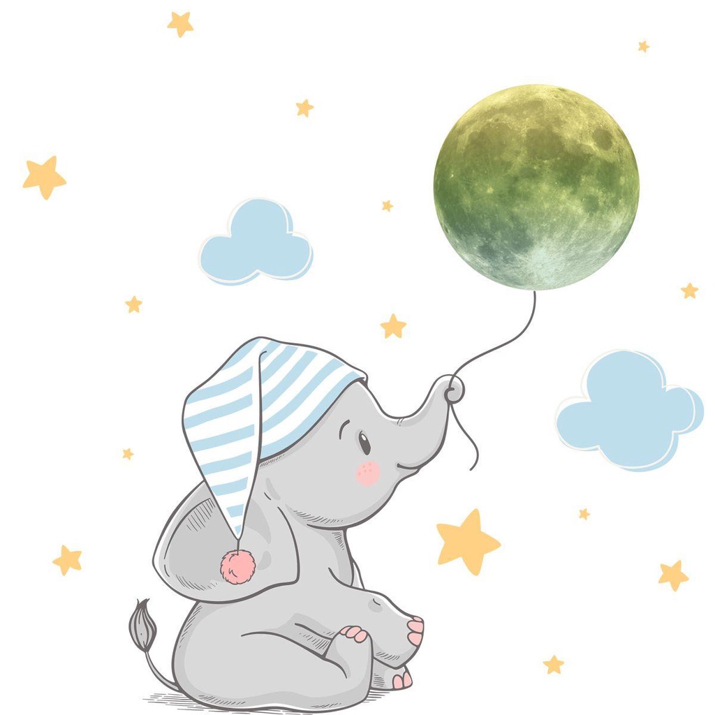 Nanas Bercahaya Stiker Dinding Bulan Gajah Kamar Tidur Langit-Langit Bayi Kartun Stiker Dinding