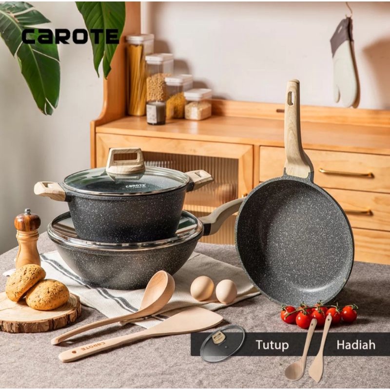 carote set wajan 3 in 1 frypan, casserole Deepfrypan wajan granite anti lengket