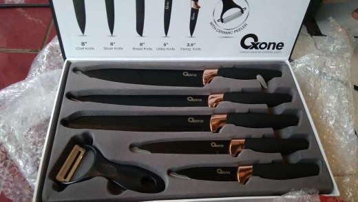 [ Oxone ] Pisau Set Marble Oxone Ox 609n - Black Marble Serie 6pcs