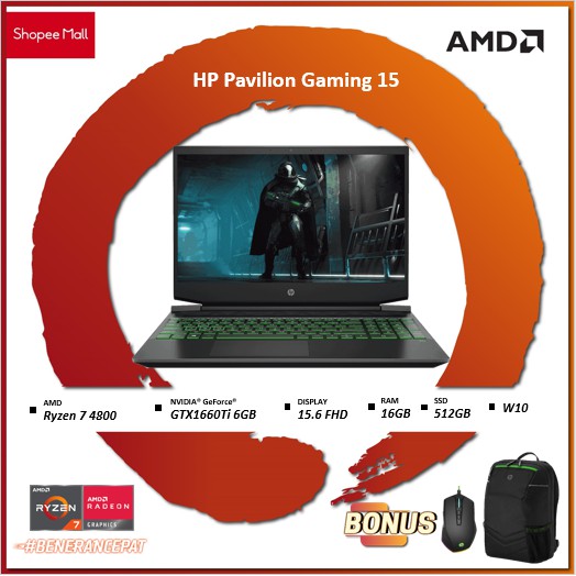 Jual HP Pavilion Gaming 15 ec1076ax - AMD Ryzen 7 4800 16GB 512ssd