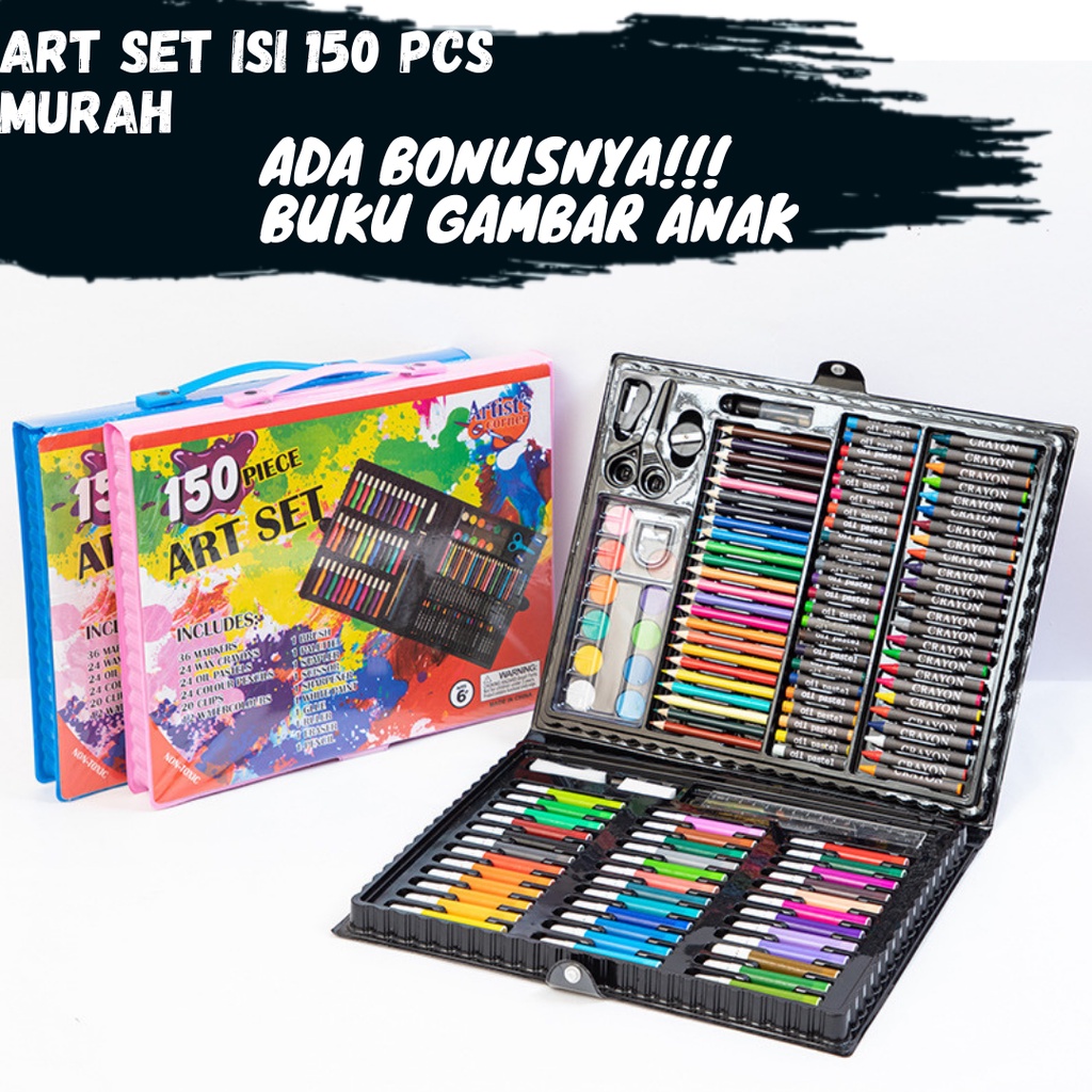 

Art Set (Crayon, Pensil Warna, Cat Air) - 150 PCS - NON TOXIC - BONUS BUKU MENGGAMBAR ANAK
