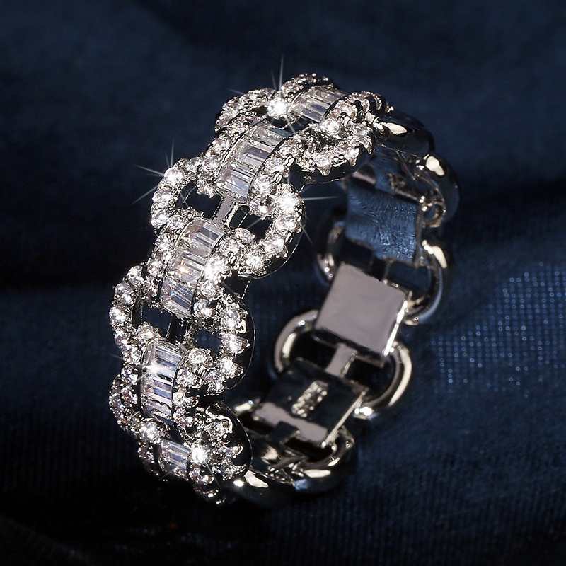 Fancyqube Cincin Rantai Hias Batu Cz Warna Putih Gaya Korea Untuk Wanita