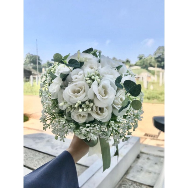 Wedding Hand Bouquet Buket Pernikahan Premium mawar putih lamaran murmer