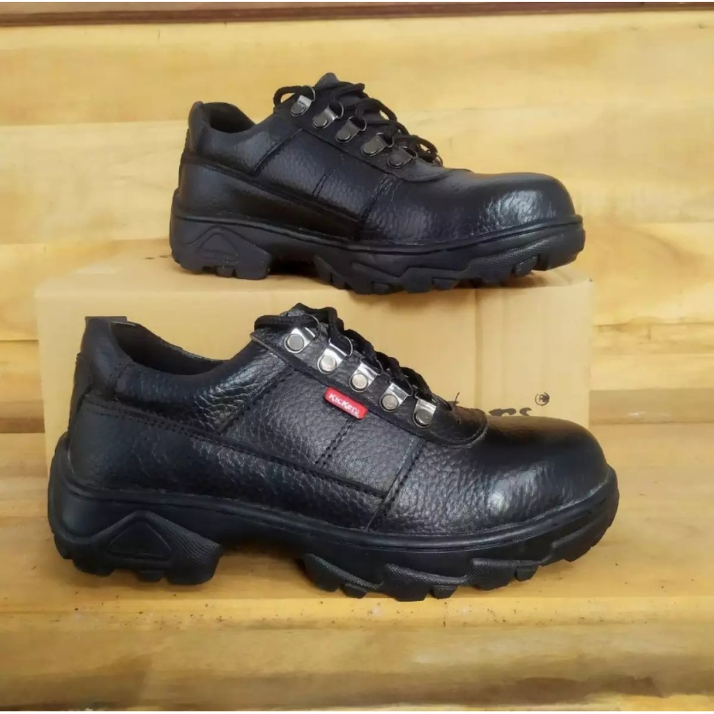 Sepatu Safety Kulit Sapi Asli Hitam Ujung Besi Termurah Kitchen Pabrik Kantor Ob Tidak Licin