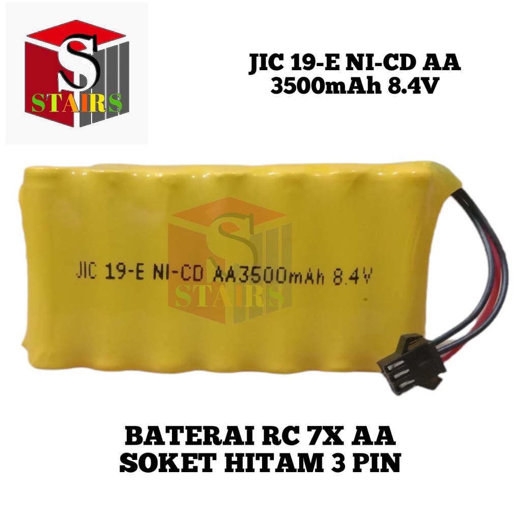 Baterai RC / Speaker Bluetooth JIC 19-E NI-CD 7X AA 3500mAh 8.4V Soket Hitam 3 Pin