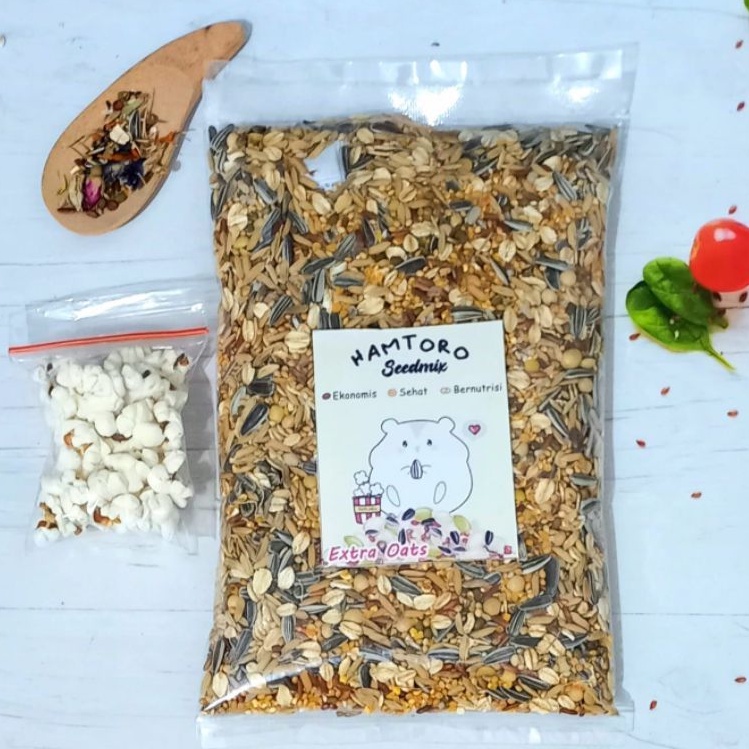 Hamtoro Seedmix EXTRA OATS Makanan hamster 1 kg BONUS Popcorn Hamster Food