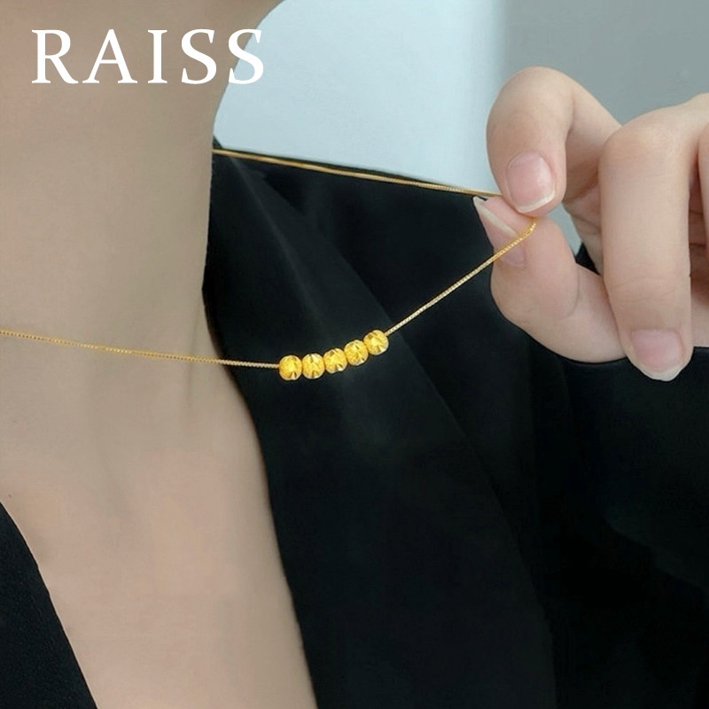 Kalung Titanium Asli Manik Beruntung Cantik Lapis Emas 18k Wanita Anti Karat Perhiasan