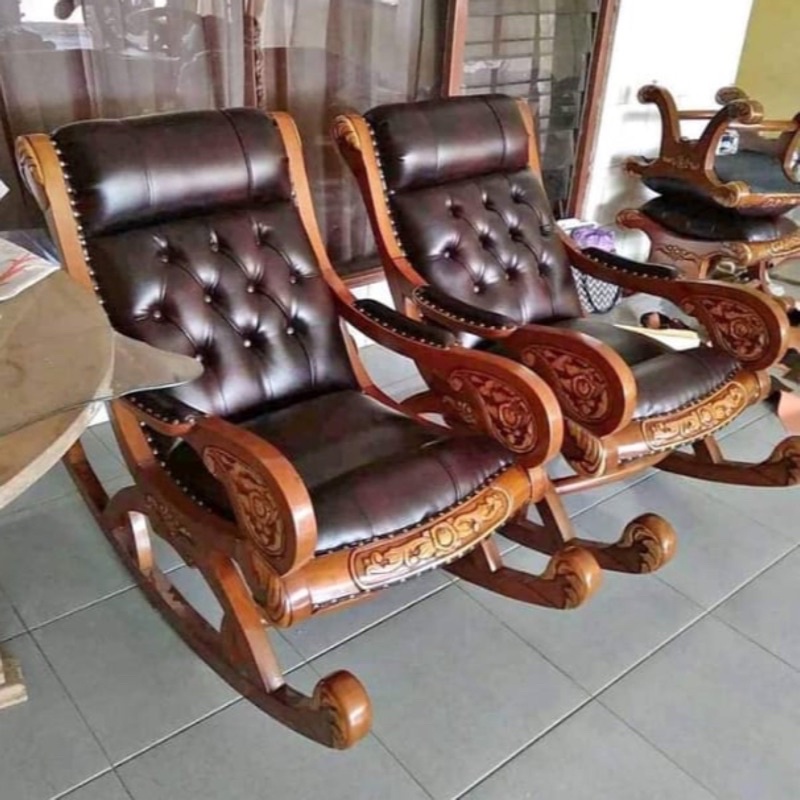 kursi goyang kayu jati kain oscar