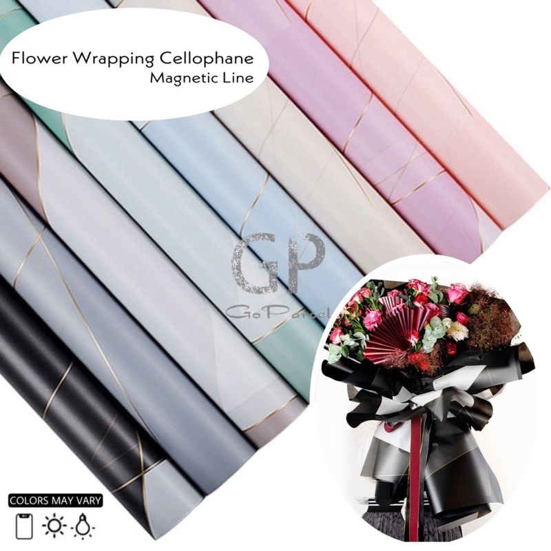 ( 5 Lembar ) MAGNETIC LINE - FLOWER WRAPPING PAPER KOREAN PLASTIC CELLOPHANE KERTAS BUNGA / FLORIST/ BUKET BUNGA / KARANGAN RANGKAIAN BUNGA