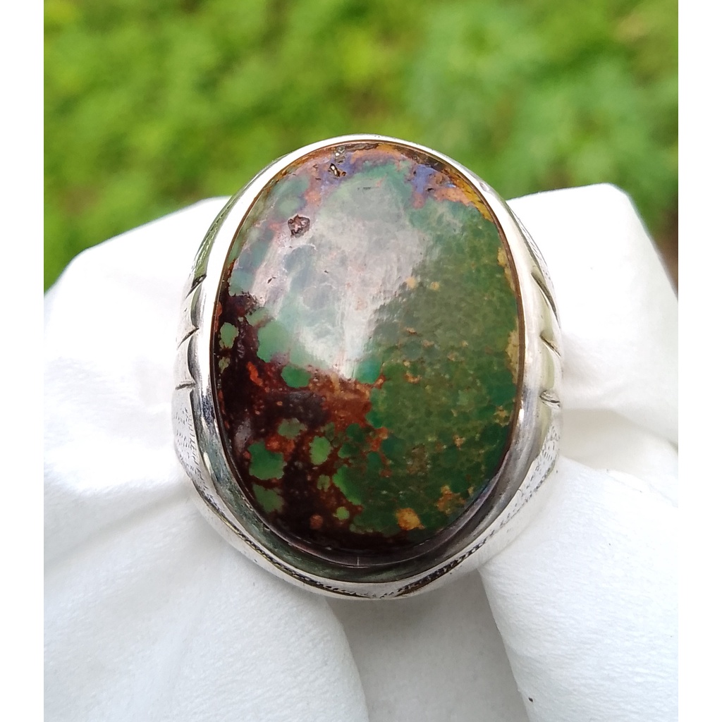 Natural Pirus Persia Hijau Kedondong BodyGlass Ring Perak 925 Swasa