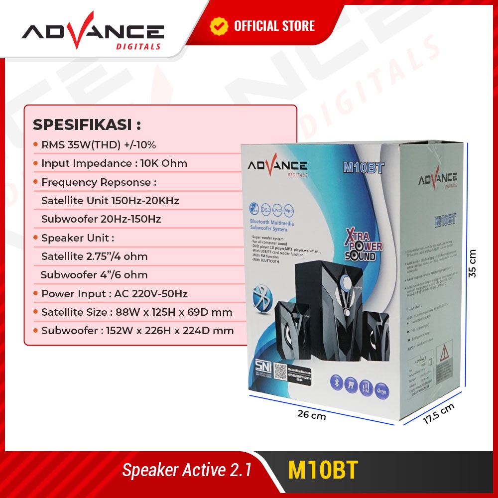 Advance Digitals M10BT Speaker Stereo Bluetooth Xtra Bass Subwoofer Garansi Resmi 1 Tahun