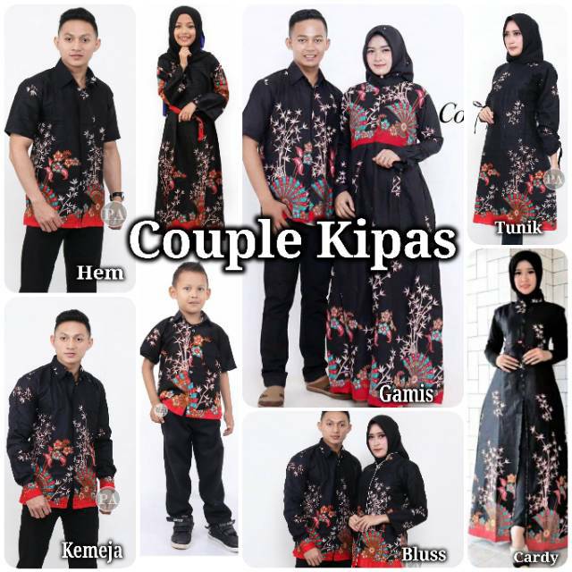 Saroja (074) Couple Keluarga Batik Gamis Batik Katun Premium Motif Kipas