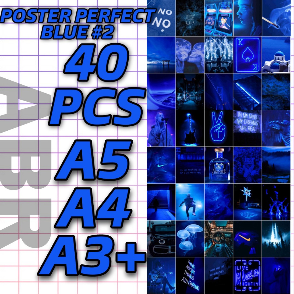 poster dinding - poster aesthetic - poster warna biru - blue poster - wall collage