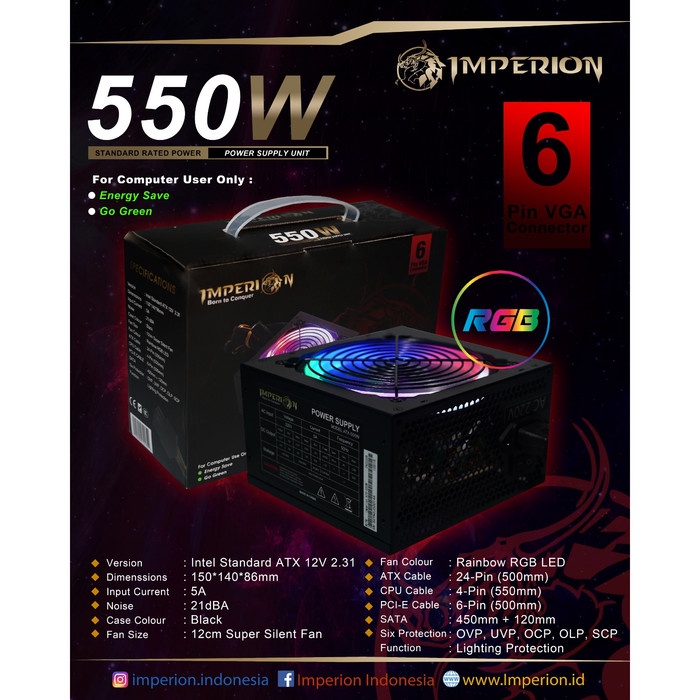 Power Supply Imperion P500 550W LED VGA 6 PIN RGB
