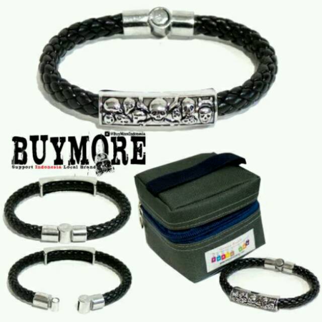 Gelang pria titanium kulit hitam