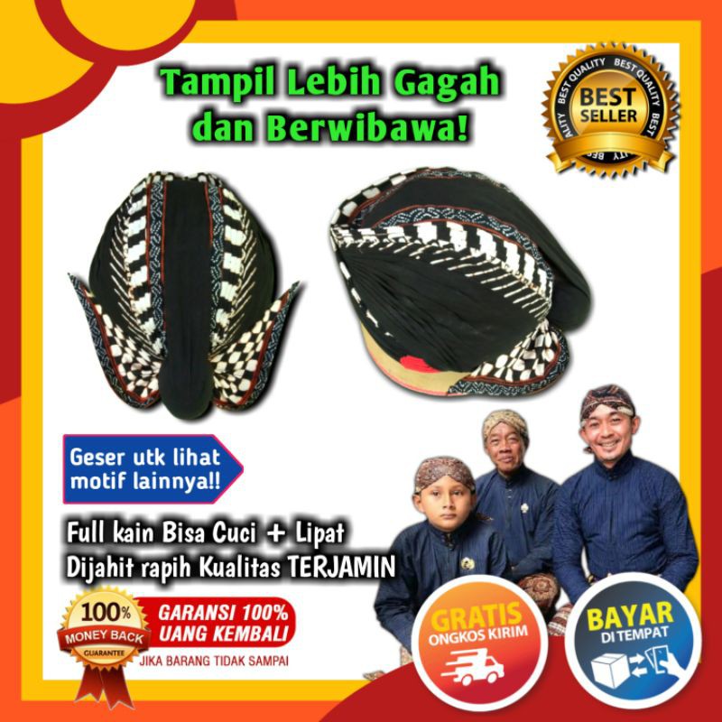 Blangkon Jogja Blankon Cuci Lipat Belangkon Jawa  Batik Hitam Topi Pria Dewasa Motif LengKemit