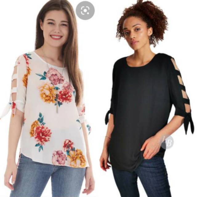 BLOUSE IZ BYER WHITE FLOWER & BLACK