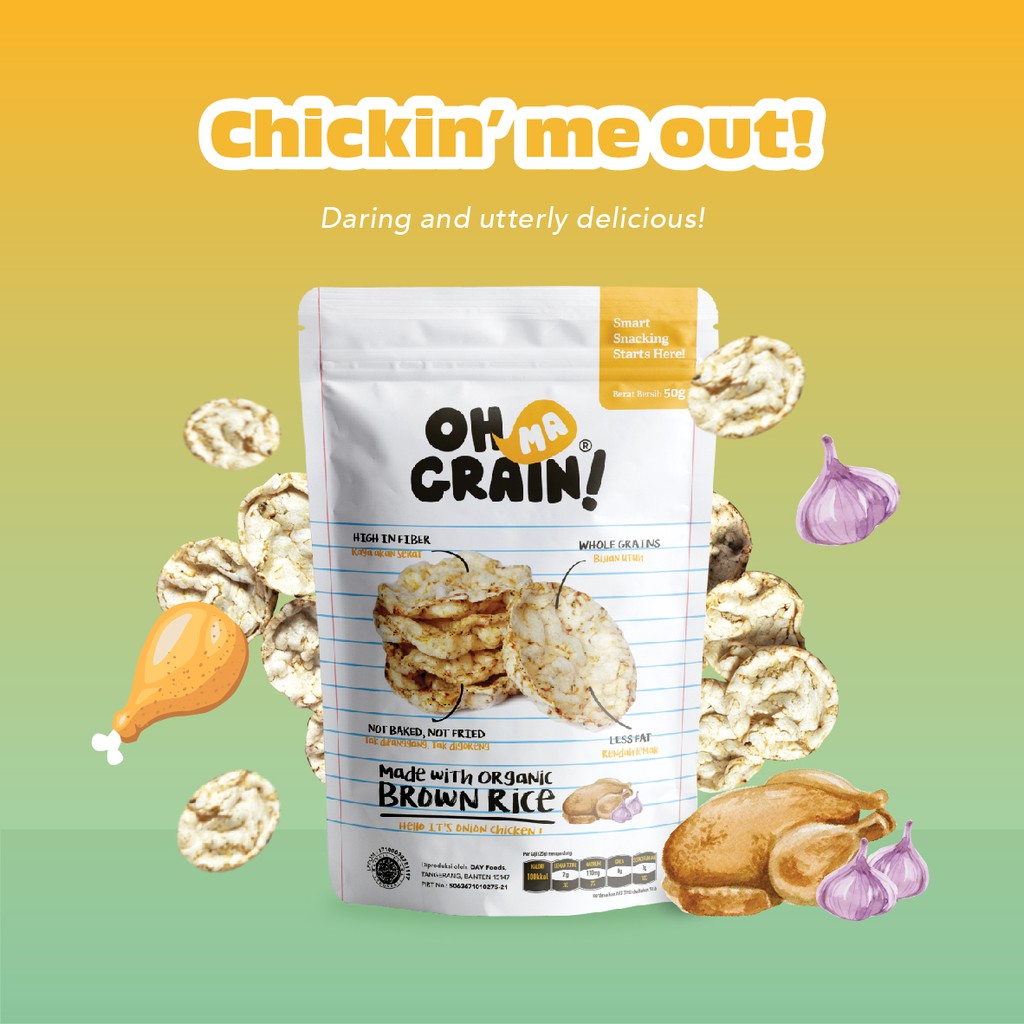 Oh Ma Grain, Organic Brown Rice Cakes Onion Chicken 45 gr