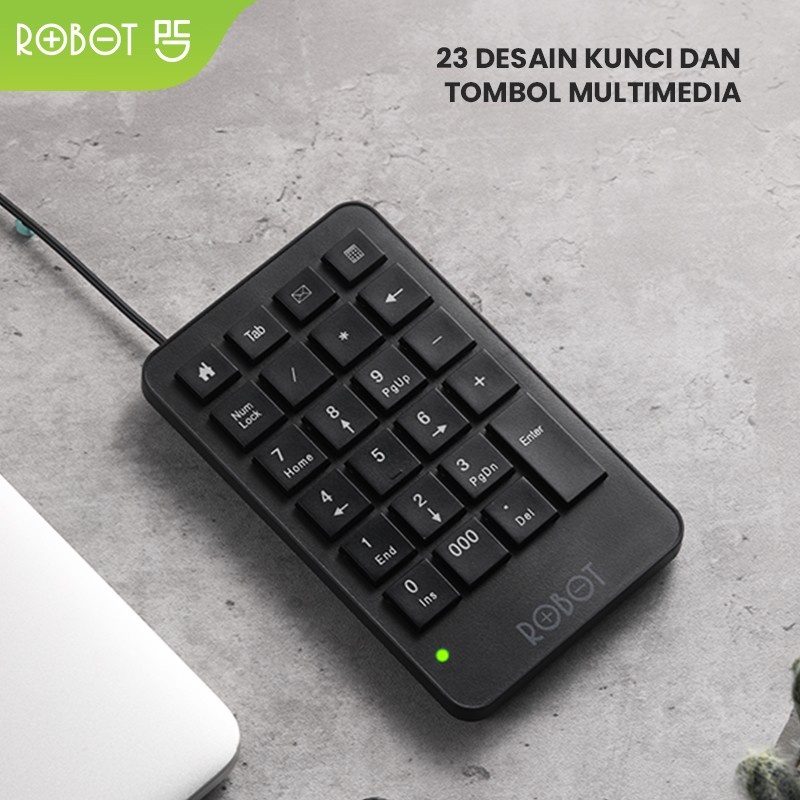 ROBOT RK01 Wired Numeric Keypad Black Tombol Angka NumLock