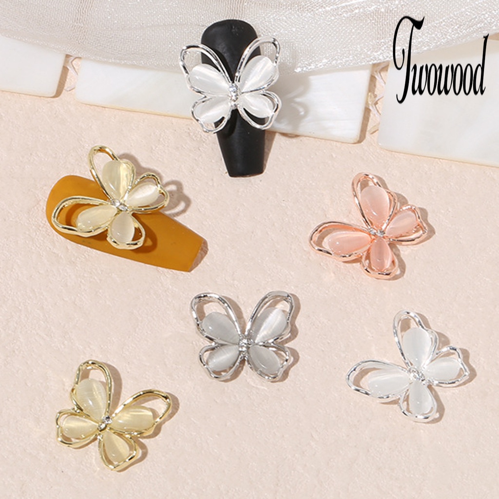 Twowood 20Pcs / Set Ornamen Kupu-Kupu Bahan Alloy Untuk Dekorasi Nail Art / Manicure DIY Butterfly