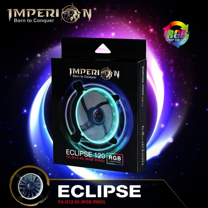 Fan / Kipas Gaming Imperion FA-G12-03 Eclipse 120mm, 7-Colour Ring RGB