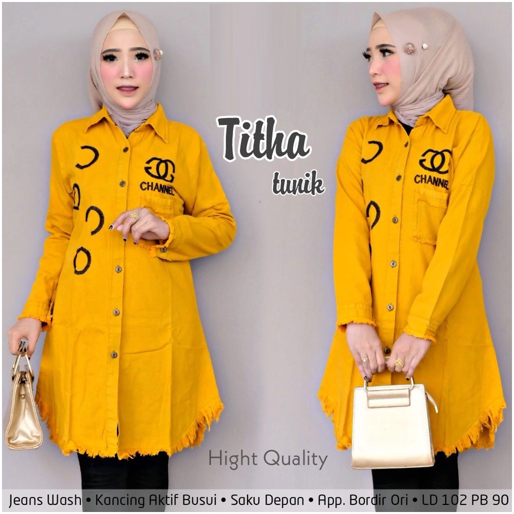 CHANA TUNIK JEANS CHANNEL NIKKY YELLOW BORDIR ORIGINAL GBM