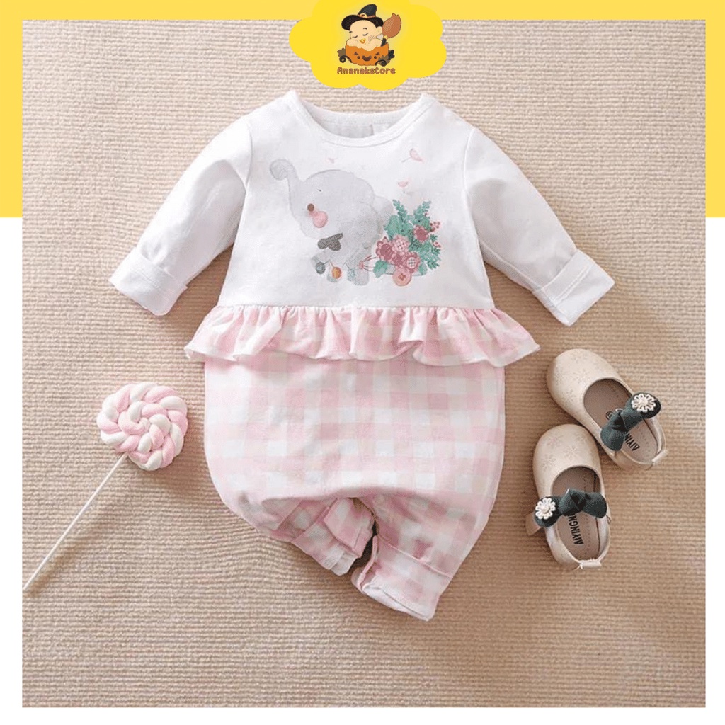 [COD] jumper anak perempuan lucu motif gajah kotak pink import premium ananakstore