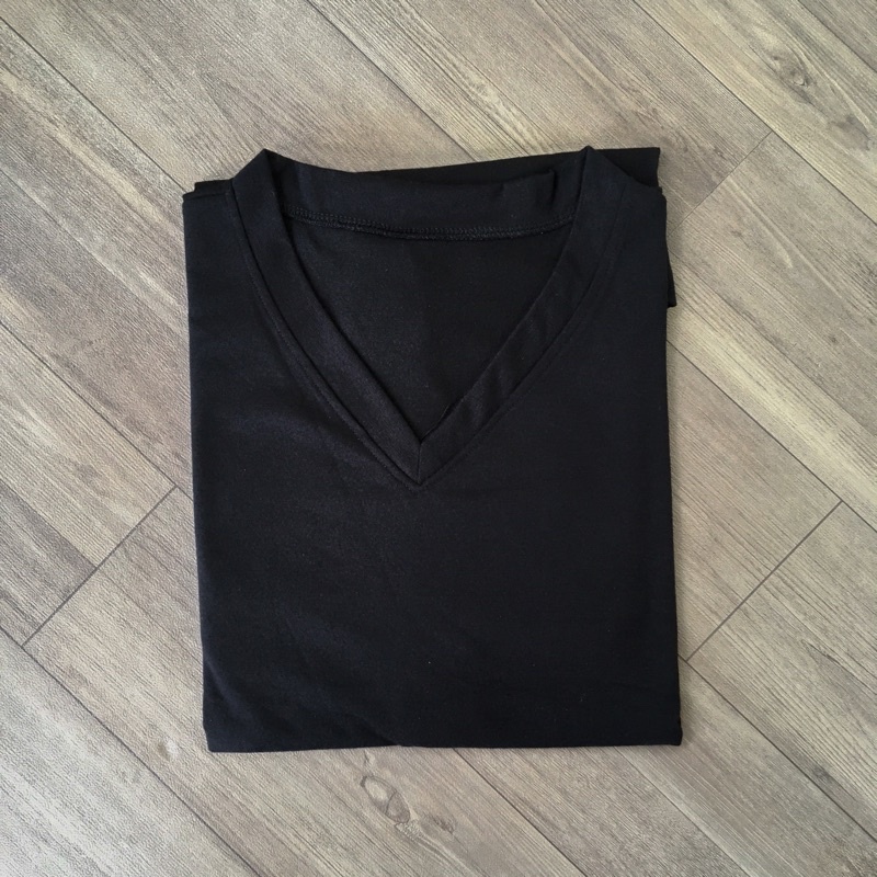 [COD] Kaos polos wanita lengan pendek Oversize Jumbo Murah V neck - by.Nyaman_Kaosan-*Pendek , Hitam