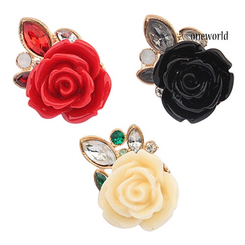 OW@ Women's Retro Elegant Rose Flower Rhinestone Inlaid Ear Studs Earrings Gift
