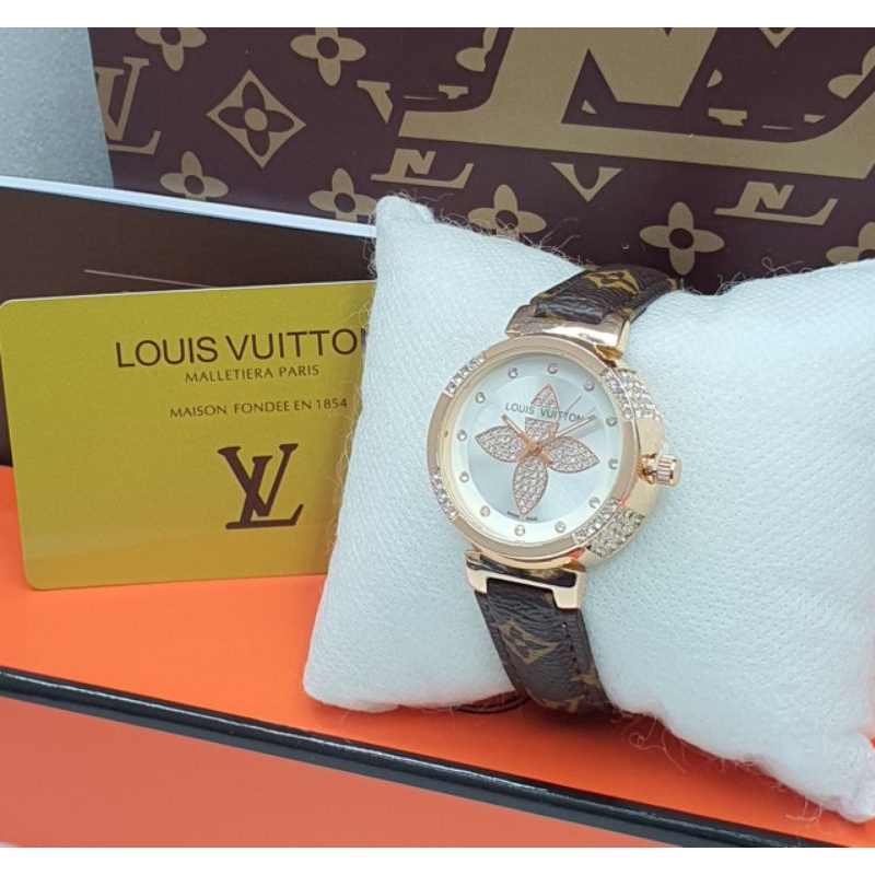 (COD) JAM TANGAN WANITA LV KULIT 3,5CM FREE BOX ORIGINAL&PAPERBAG